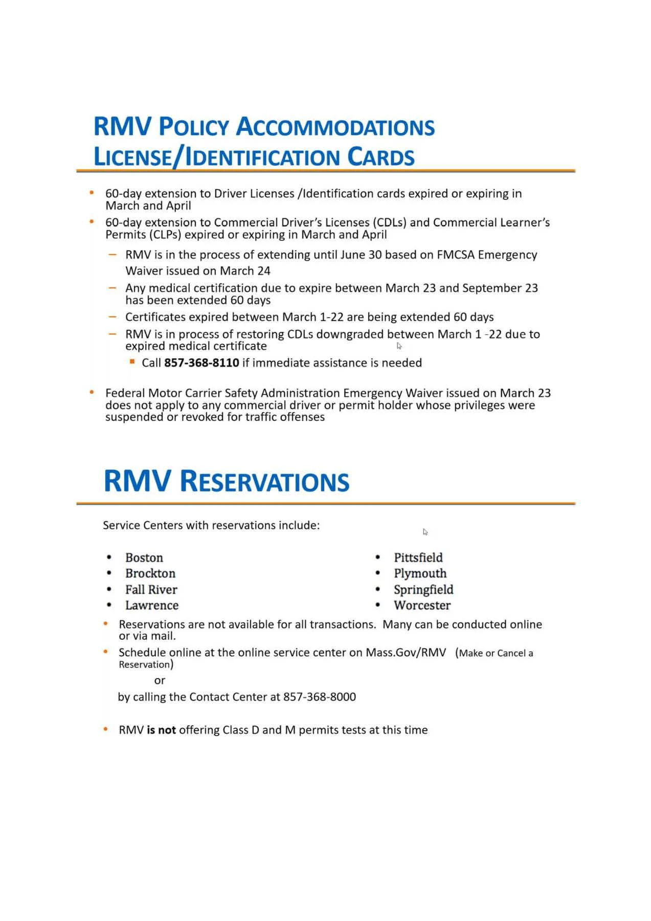 RMV accomodations COVID19 1